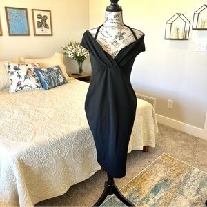 NWT NOOKIE designer Athena off shoulder midi cocktail party dress black size L